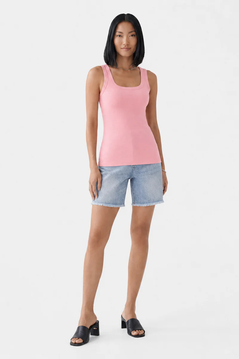 Basic Geripptes Top in Pink - Image 3