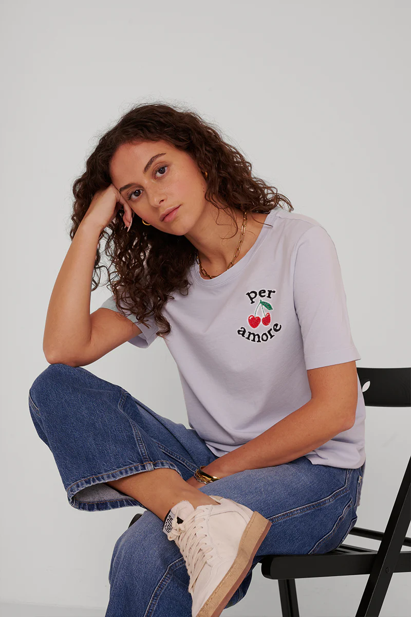 Blaues T-Shirt Per Amore mit Kirschen - Image 3