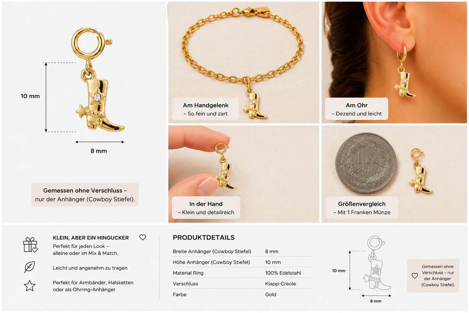 Cowboystiefel Charm mit Zirkoniastein - Image 3
