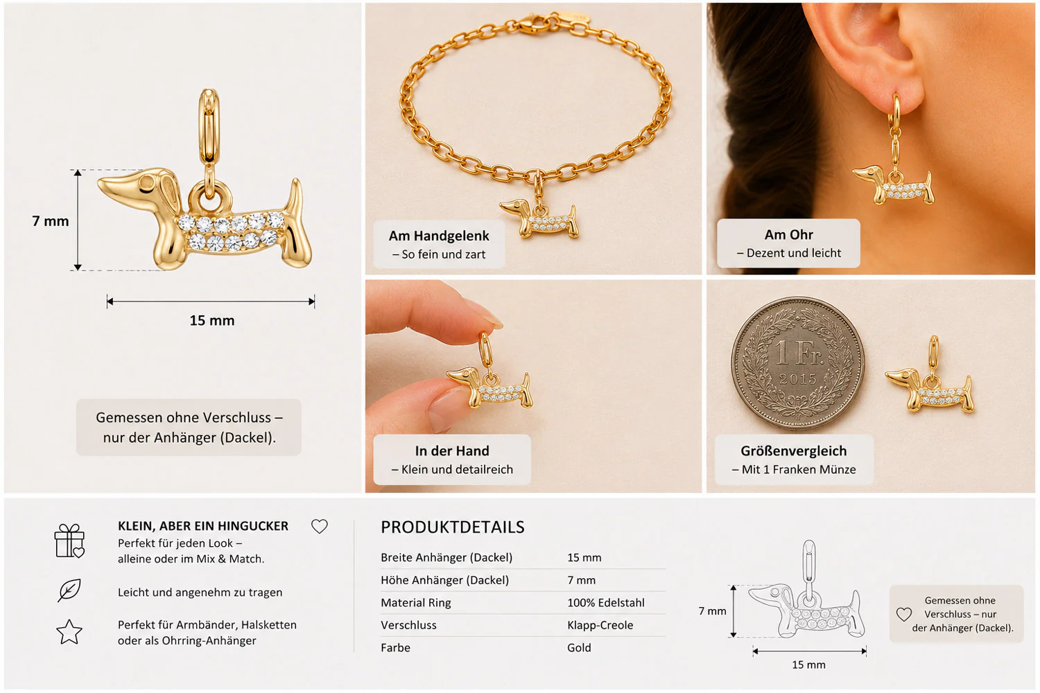 Dackel Charm mit Zirkoniasteinen - Image 3