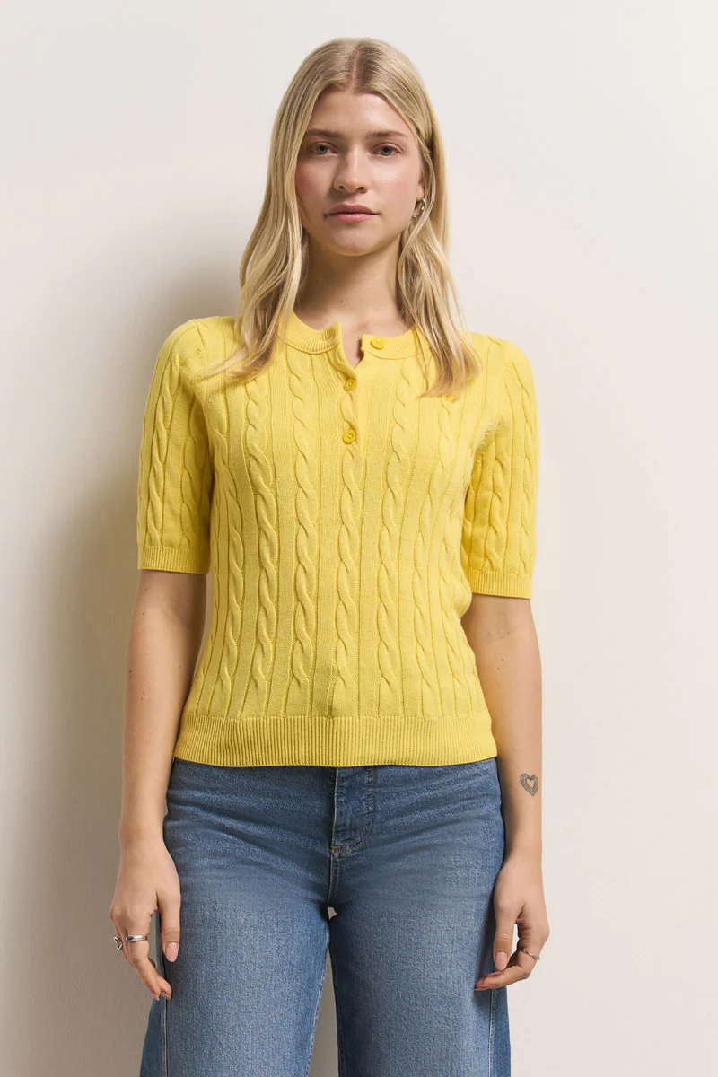Kurzarm Zopstrickpullover Frog yellow - Image 3
