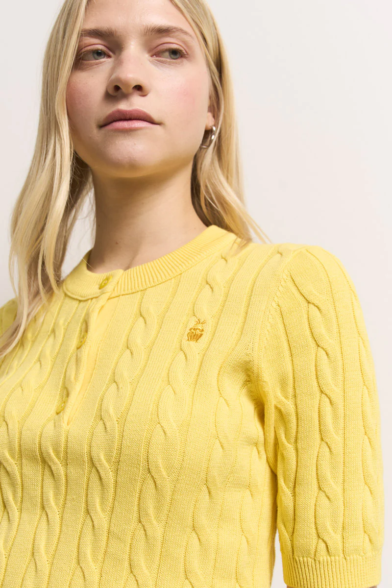 Kurzarm Zopstrickpullover Frog yellow - Image 4