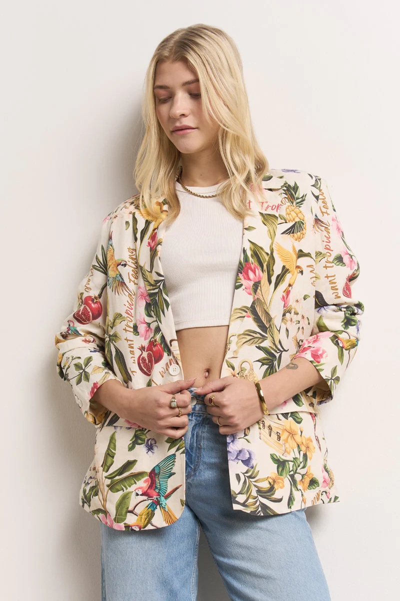 Leinenblazer mit Tropical-Print - Image 9