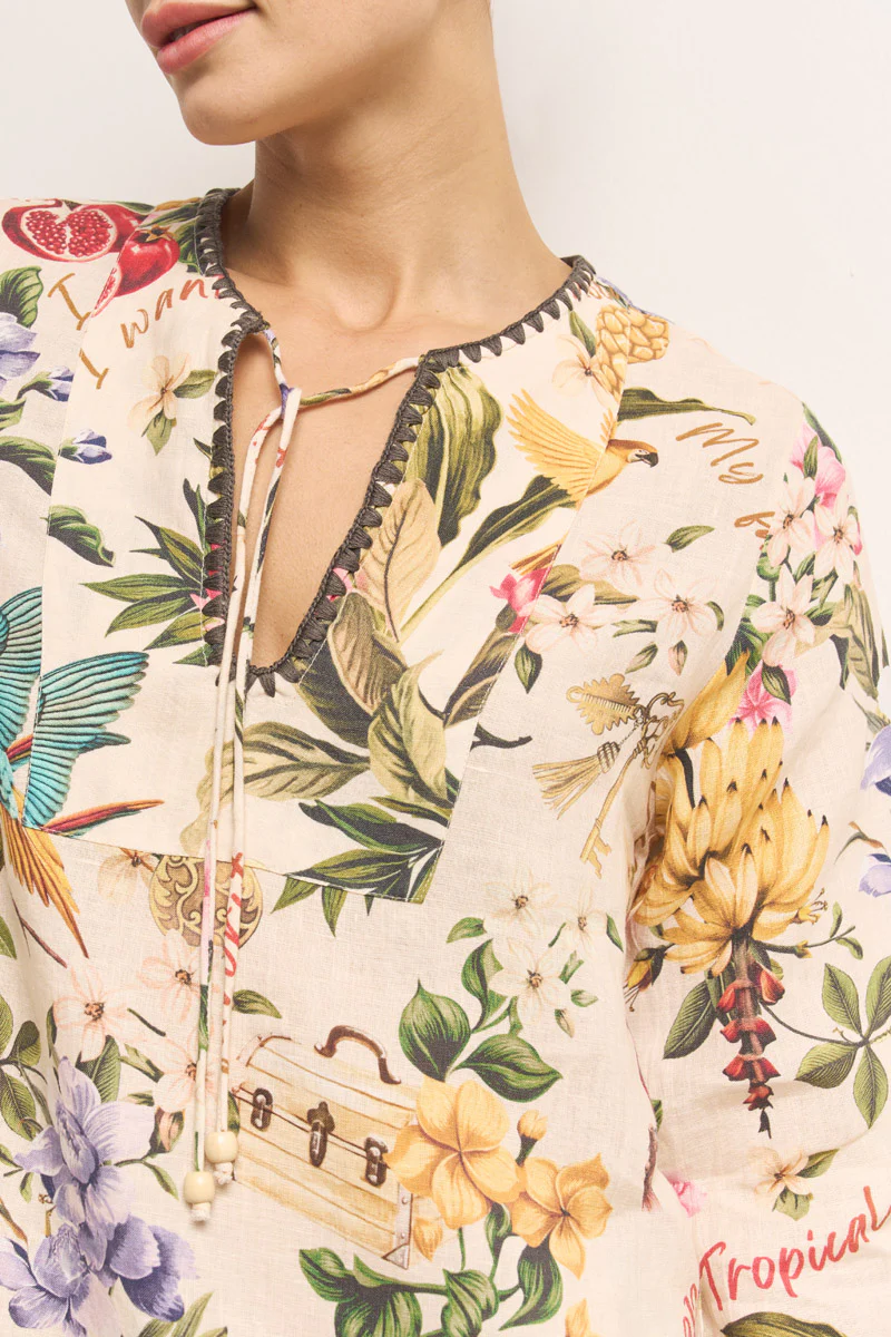 Leinentunika mit Tropical-Print - Image 4