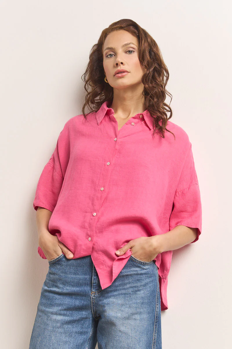 Oversize Leinenbluse in hot pink
