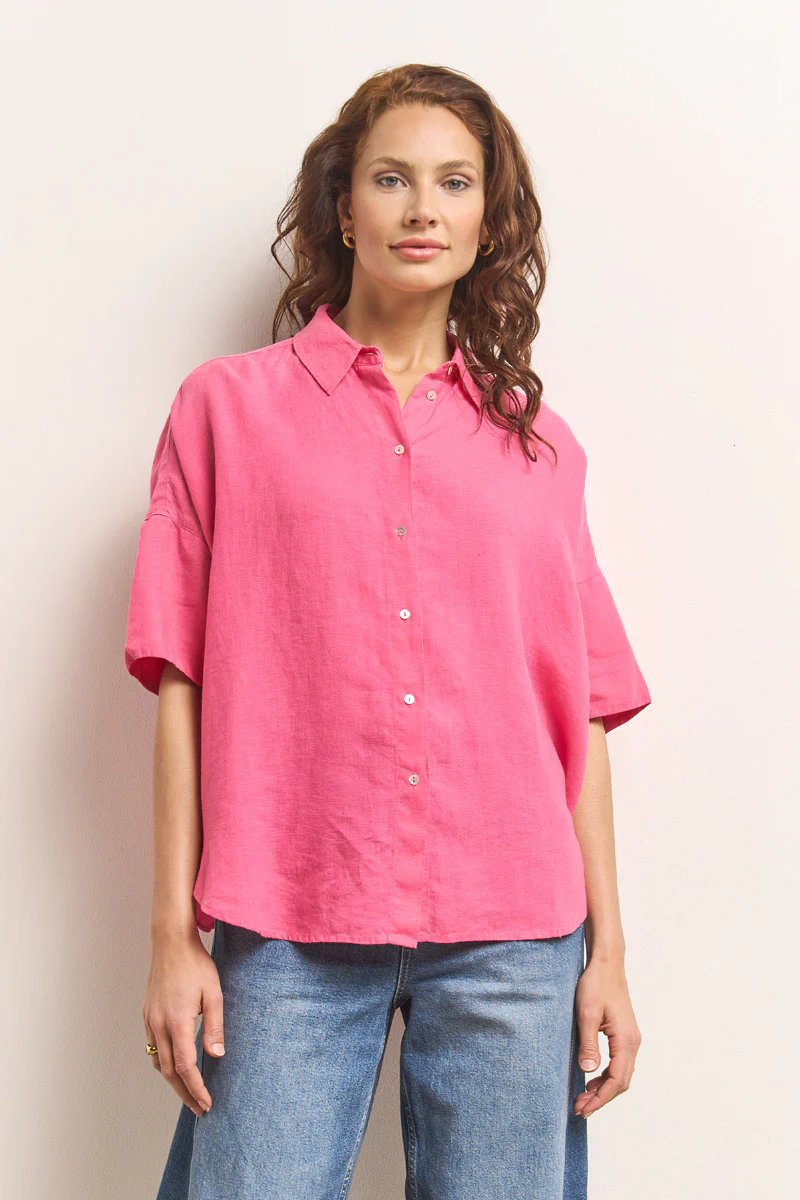 Oversize Leinenbluse in hot pink - Image 5