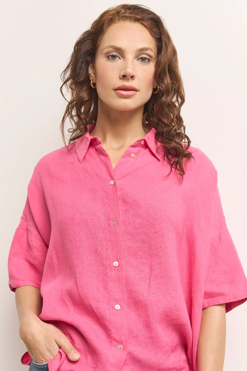 Oversize Leinenbluse in hot pink - Image 6