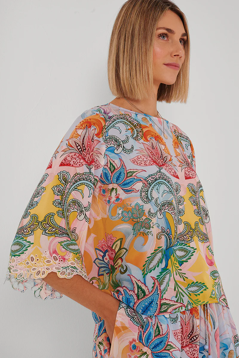 Paisley Bluse aus 100% Seide mit bestickten Ärmeldetails - Image 3