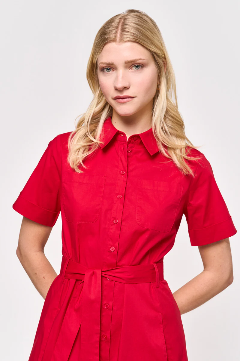 Rotes Midi-Hemdkleid aus Popeline - Image 3