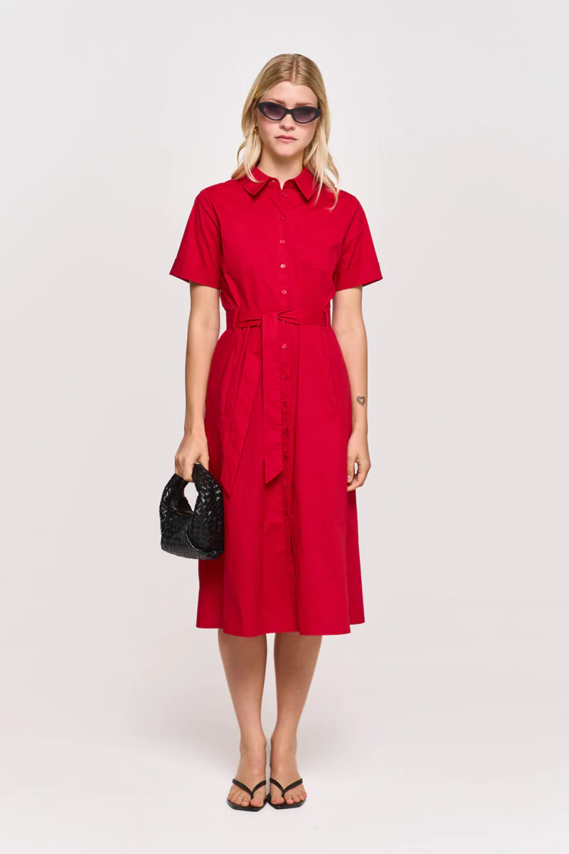 Rotes Midi-Hemdkleid aus Popeline - Image 6