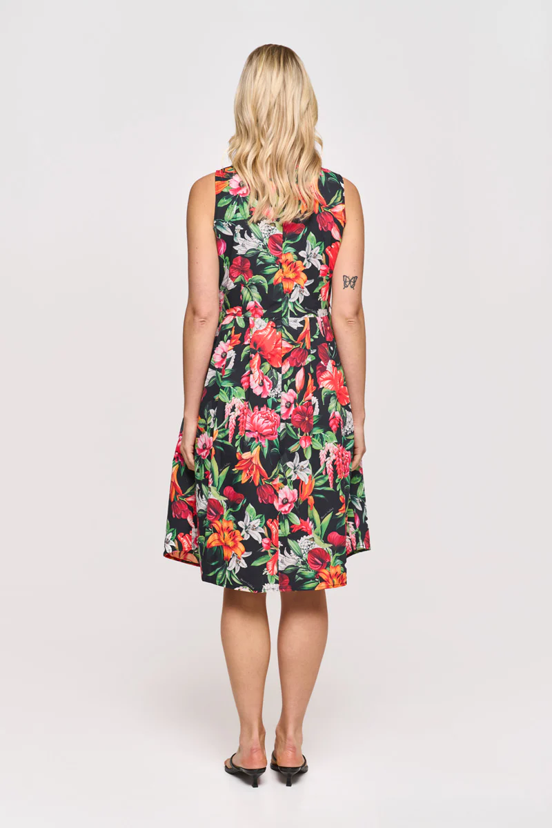 Schwarzes ärmelloses Midikleid mit roten Blumen - Image 6