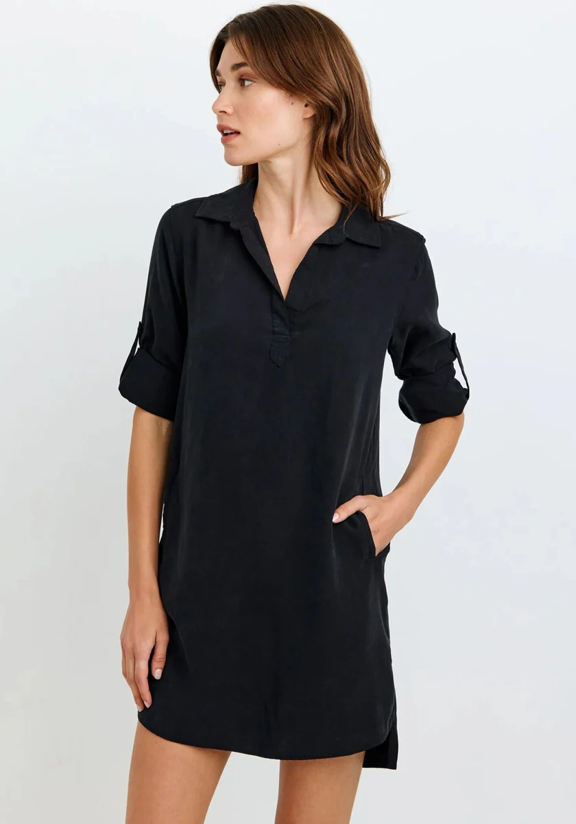 Schwarzes Hemdblusenkleid in A-Linie - Image 5