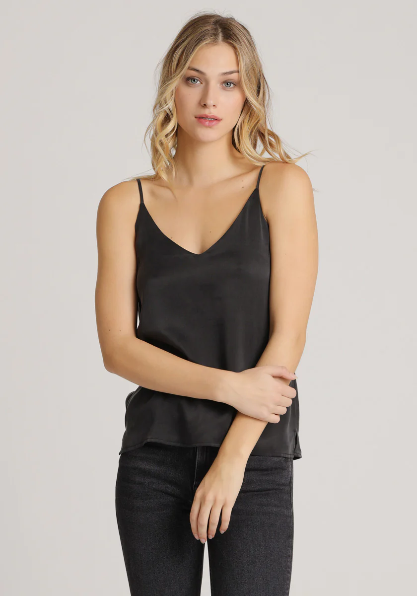 Schwarzes Seidentop mit Spaghettiträgern - Image 3
