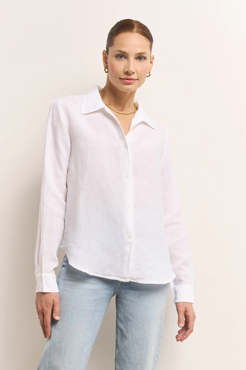 Weisse Leinenbluse mit Reverskragen - Image 4