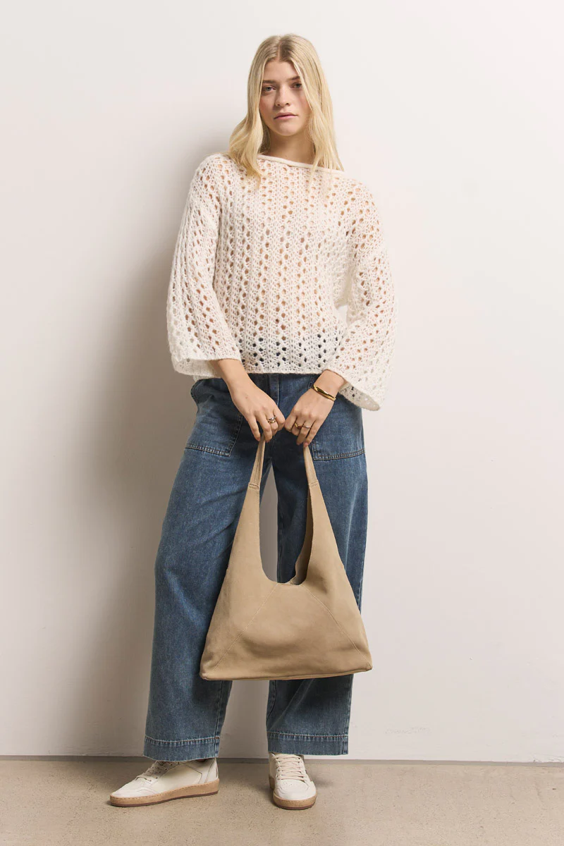 Weisser Pullover in Ajourstrick mit weiten Ärmeln - Image 4