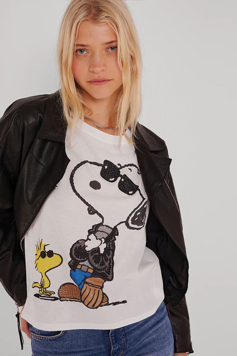 Weisses T-Shirt Snoopy Biker - Image 5