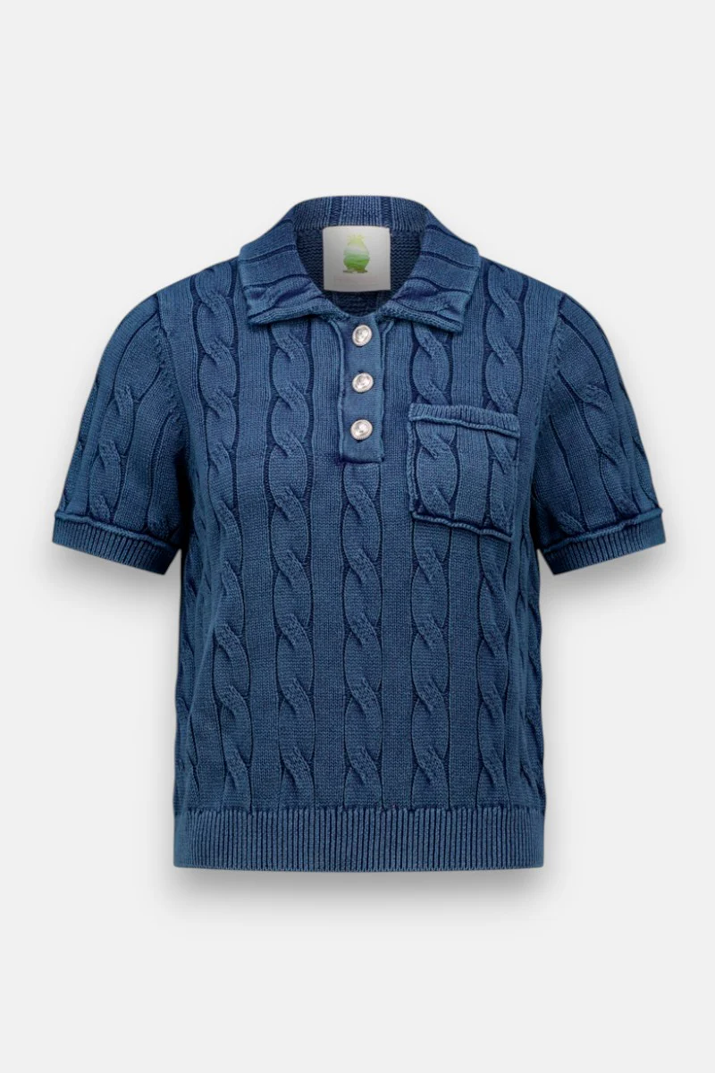Zopfstrick Poloshirt mit Stone-Wash-Effekt - Image 6
